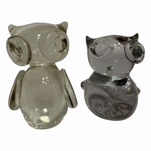Owl Figurines Paperweight Lead Crystal Vintage Clear Glass Collectible Set